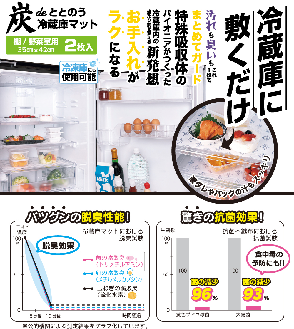 炭でととのう冷蔵庫マット棚️️️/野菜室用